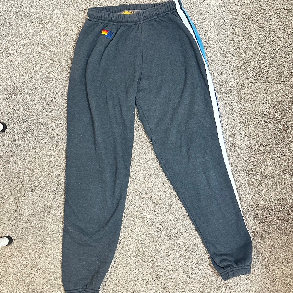 Charcoal Navy 5 Stripe Aviator Nation Sweatpants Womens XS